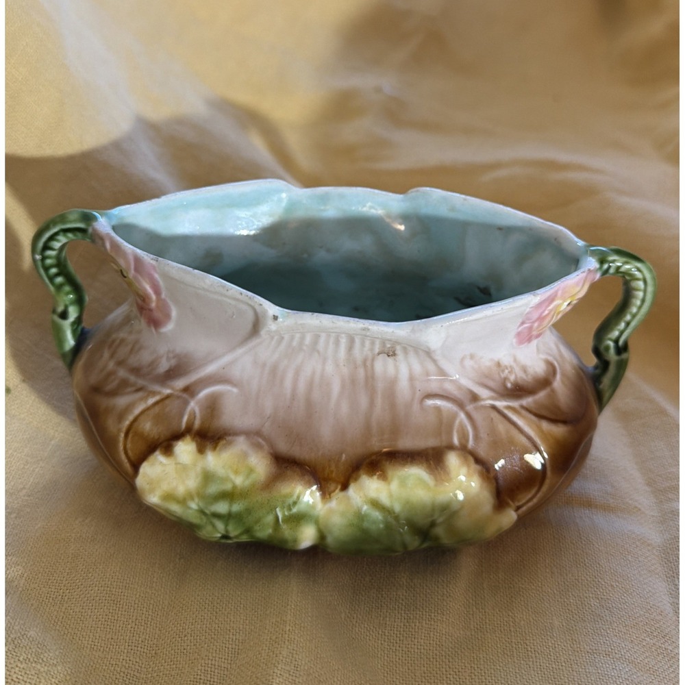 Vintage French Majolica 6 Inch Floral Planter  Vase